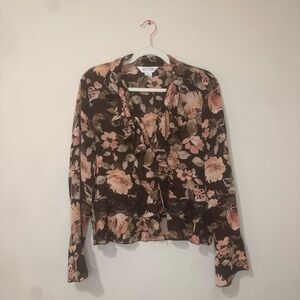Floral Ruffle Blouse by Velvet - Black and Pink